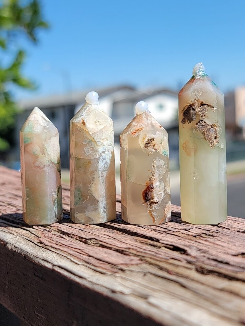 (GROUP 2) NEW 79g GREEN FLOWER AGATE TOWERS